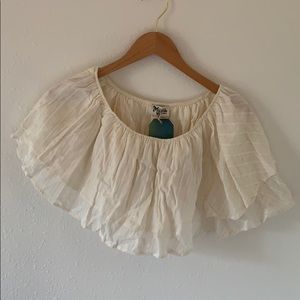 MUMU Heidi ruffle crop top with gold detail